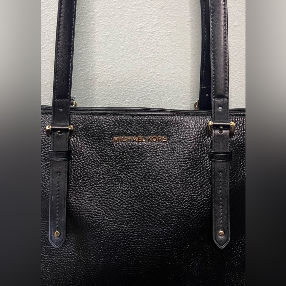 Michael Kors Quinn Black Genuine Pebbled Leather Tote Bag Purse Satchel Classic - Picture 3 of 15